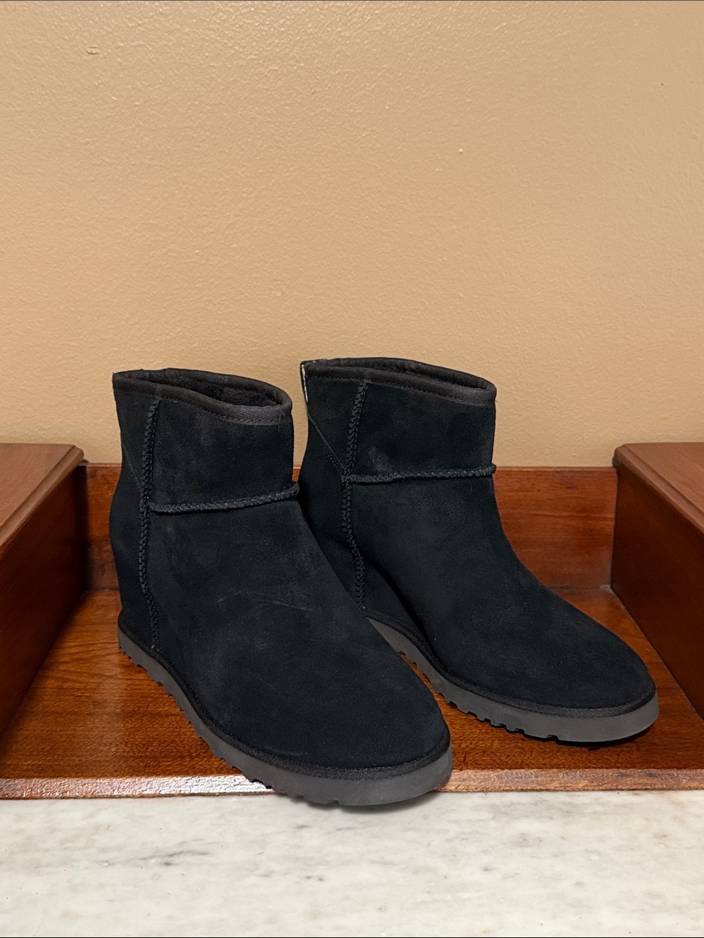 UGG Black Suede Ankle Booties with Hidden Wedge